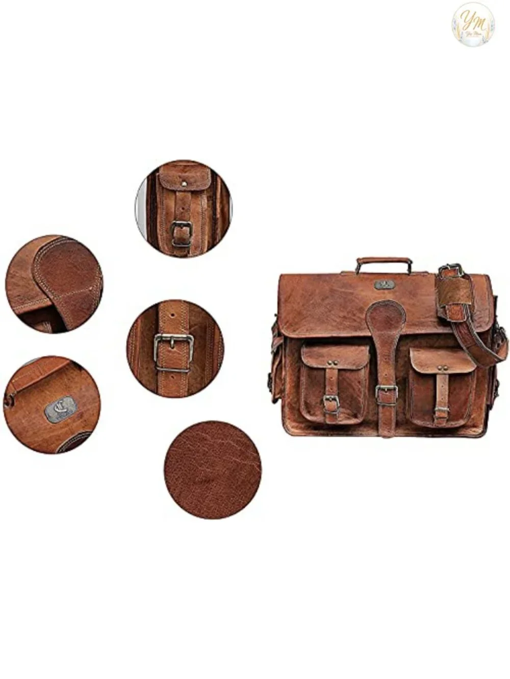 Vintage Handmade Leather Messenger Bag Laptop Briefcase Satchel with Canvas